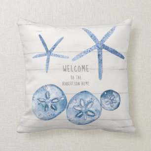Strandhaus Starfish Sand Dollar Muscheln Blau Wei Kissen