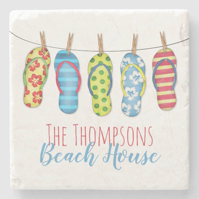 Strandhaus Tropical Flip Flops Stilvoll Steinuntersetzer (Vorderseite)