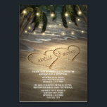 Strandherzen in Sand-Hochzeitkarten Tischnummer<br><div class="desc">Beach Shore Hearts in Sand Wedding Insert Cards - ein schönes Design aus bunten Lichtern, die durch Palmen aufgereiht sind, und ein eleganter Strand mit Sandherzen, den Sie für Ihre eigene Einzigartigkeit anpassen können. Das Design bietet auch einen Strandhintergrund mit Wellen. Fügen Sie diese Detailkarten hinzu, um Ihre Gäste über...</div>
