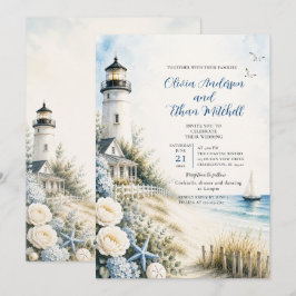 Strandhochzeit am Leuchtturm Einladung