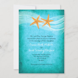 Strandhochzeit am türkisfarbenen Starfish Paar Einladung