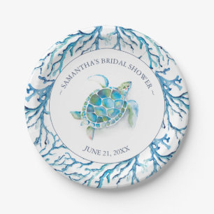Strandhochzeit Aquarell Meeresschildkröte Brautdus Pappteller