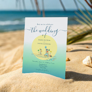 Strandhochzeit bei tropischem Sonnenuntergang Einladung