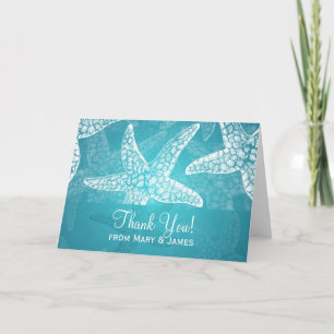 Strandhochzeit "Danke" Seestern Blau Dankeskarte