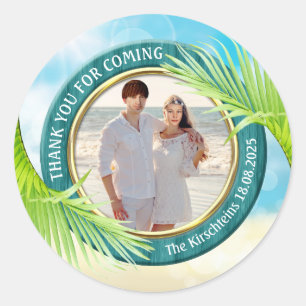 Strandhochzeit Geschenk für Ihre Fotos Palmwedel T Runder Aufkleber