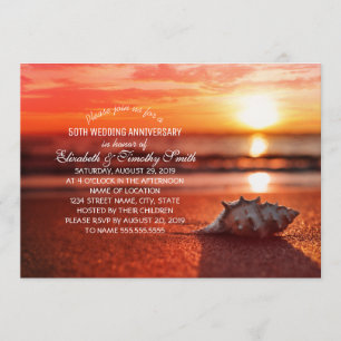 Strandhochzeit-Jubiläumsfeier bei Sonnenuntergang  Einladung