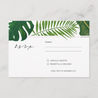 Strandhochzeit mit bemalten tropischen Blätter RSVP Karte