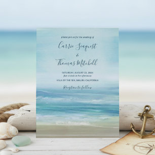 Strandhochzeit mit blauen Küstenwellen Einladung