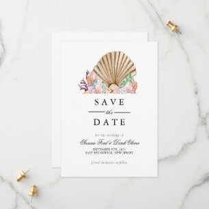Strandhochzeit mit Korallen und Muscheln Save The Date