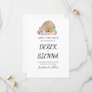 Strandhochzeit mit Korallen und Muscheln Save The Date