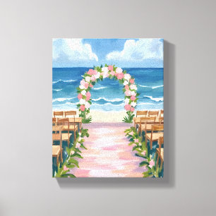 Strandhochzeit Mittelgang Floral Wasserfarbe Leinwanddruck