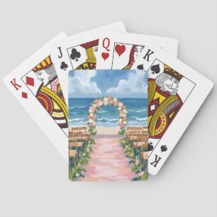 Strandhochzeit Mittelgang Florale Wasserfarben Spielkarten