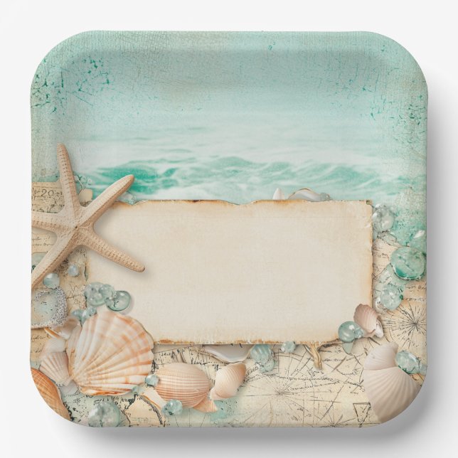 Strandhochzeit Muscheln 2 Pappteller (Vorderseite)