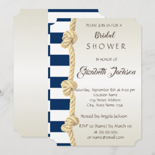 Strandhochzeit, Navy Rope, Stripes Brautparty Einladung