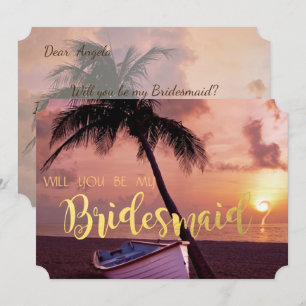 Strandhochzeit, Palm, Sonnenuntergang, Bootsüberbr Einladung