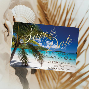Strandhochzeit, Palmen, Sand Save the Date