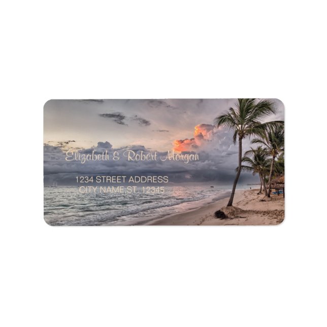 Strandhochzeit, Palmensiegel Adressaufkleber (Vorne)