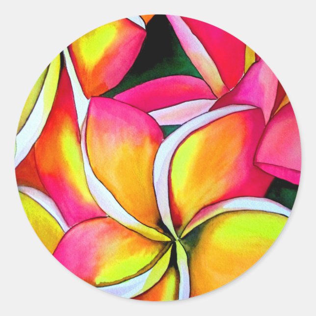 Strandhochzeit Pink Frangipani Plumeria Runder Aufkleber (Vorderseite)