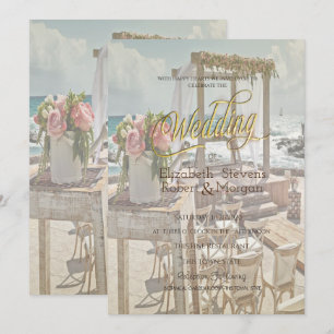 Strandhochzeit Retro Architektur Einladung