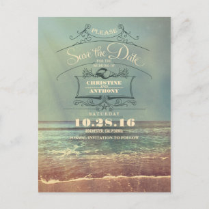 Strandhochzeit-Retro Save the Date Postkarten