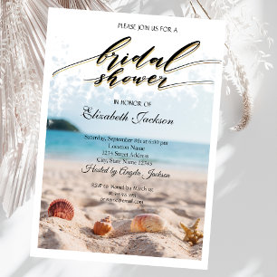 Strandhochzeit, Sand, Muscheln Brautparty Einladung