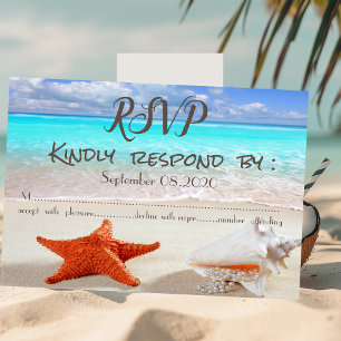 Strandhochzeit Sand Muscheln  RSVP Einladung