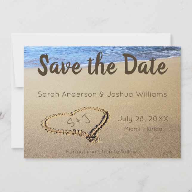 Strandhochzeit Sandherz Initialen Save The Date (Vorderseite)