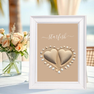 Strandhochzeit Sandherzen- Tischnummer