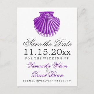 Strandhochzeit Save The Date Jakobsmuschel Lila Ankündigungspostkarte