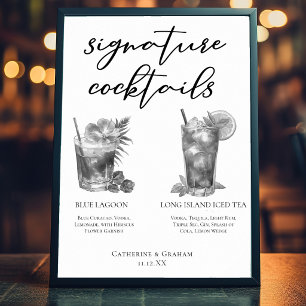 Strandhochzeit Schwarz-Weiß-Signatur-Cocktails Poster