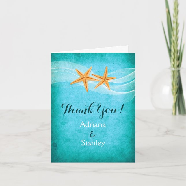 Strandhochzeit Starfish Paar & Schleier Vielen Dan Dankeskarte (Vorderseite)