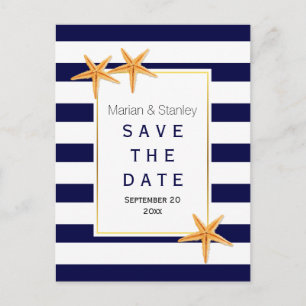 Strandhochzeit Starfish & stripes Save the Date Ankündigungspostkarte