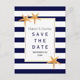 Strandhochzeit Starfish & stripes Save the Date Ankündigungspostkarte