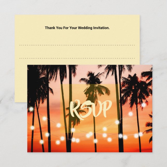 Strandhochzeit - tropisches Ziel RSVP Karte (Vorne/Hinten)