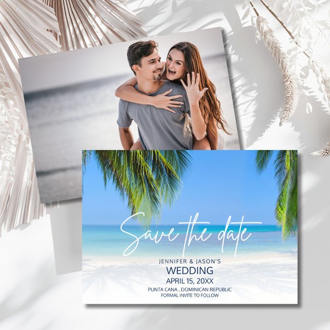 Strandhochzeit unter Palmen  Save The Date (Palm Tree Beach Destination Wedding Save The Date)