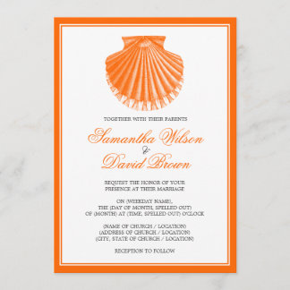 Strandhochzeit Vintage Jakobsmuschel Orange Einladung