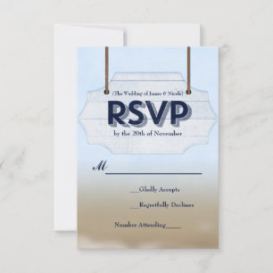 Strandhochzeit Weißes Holzschild RSVP-Antwortkarte RSVP Karte