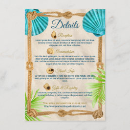 Strandhochzeiten Details Türkis Seashell Rope Palm Begleitkarte