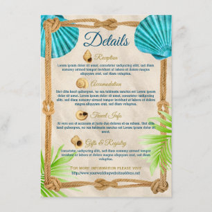Strandhochzeiten Details Türkis Seashell Rope Palm Begleitkarte