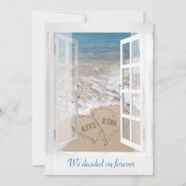 Strandhochzeiten Herz mit Namen im Fenster Einladung