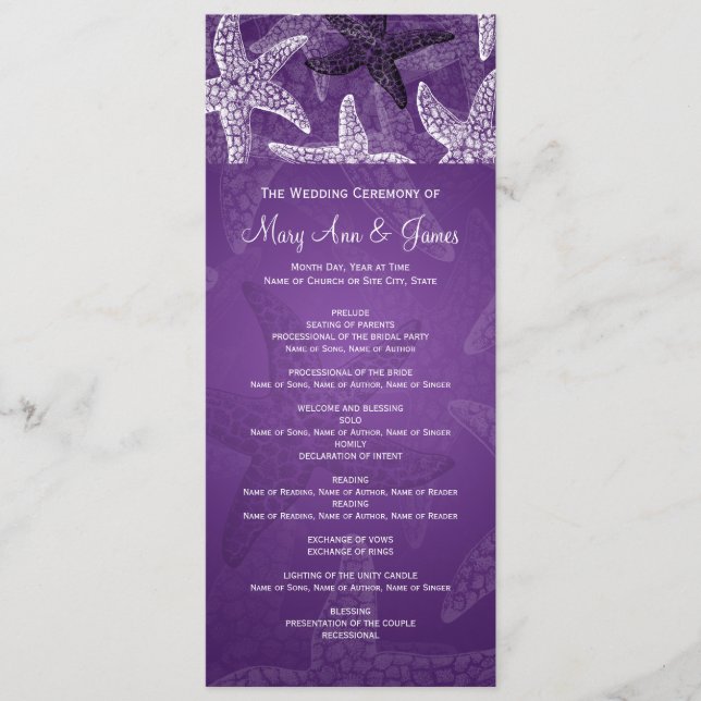 Strandhochzeitprogramm Starfish Lila Programm (Vorderseite)