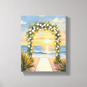 Strandhochzeitsbogen Blumenaquarellkunst Leinwanddruck