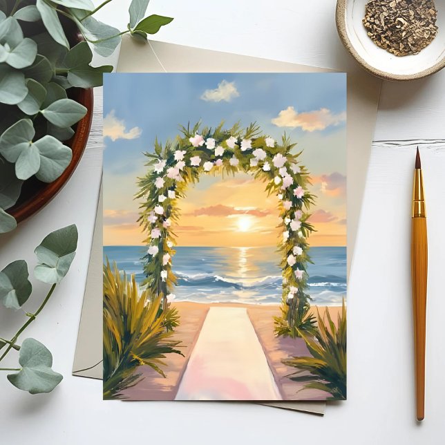 Strandhochzeitungs-Arch Floral Wasserfarbe Postkarte (Von Creator hochgeladen)
