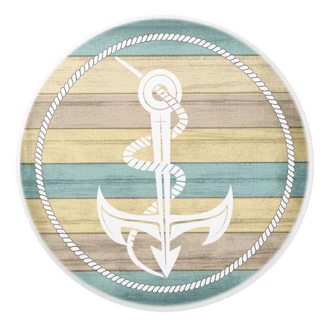 Strandholz Nautical Anchor - Gelb / Aquamarin Keramikknauf (Vorderseite)