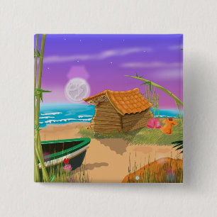 Strandhütte am sonnigen Strand Button