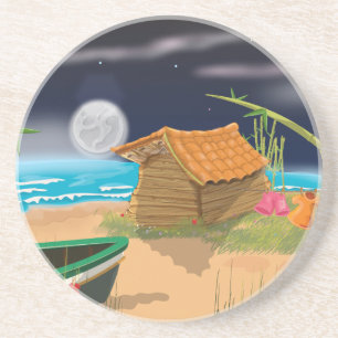 Strandhütte bei Nacht Untersetzer
