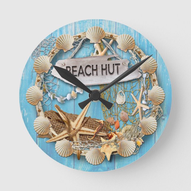 Strandhütte Runde Wanduhr (Vorderseite)