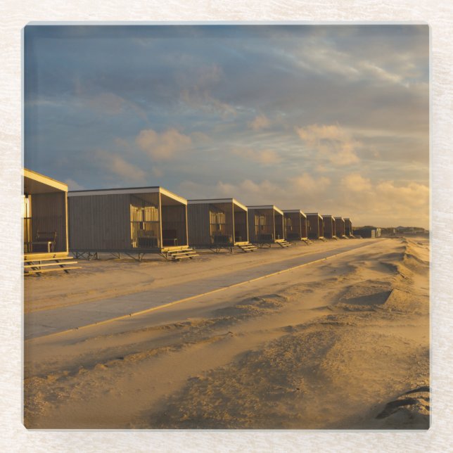 Strandhütten bei Sonnenuntergang an der niederländ Glasuntersetzer (Vorderseite)