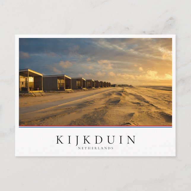 Strandhütten bei Sonnenuntergang an der niederländ Postkarte (Vorderseite)