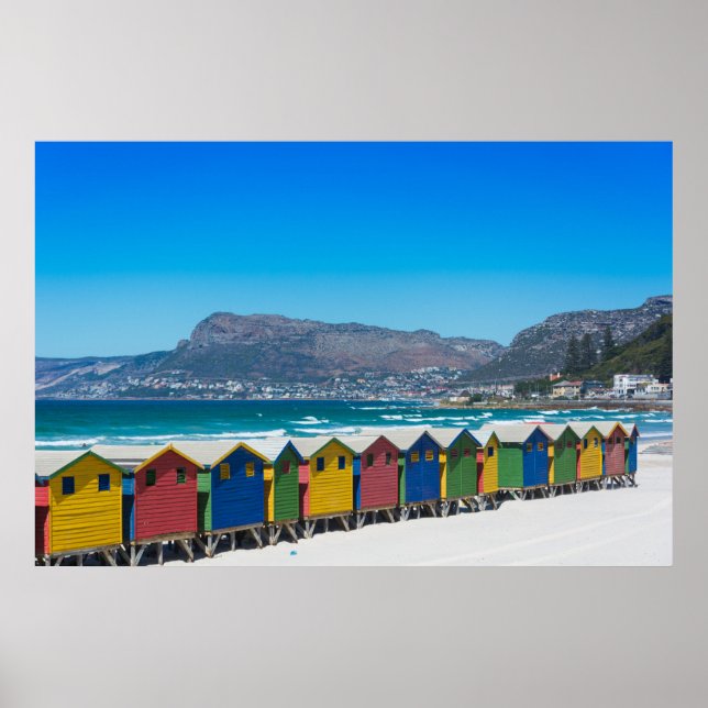 Strandhütten in Muizenberg, Kapstadt Poster (Vorne)